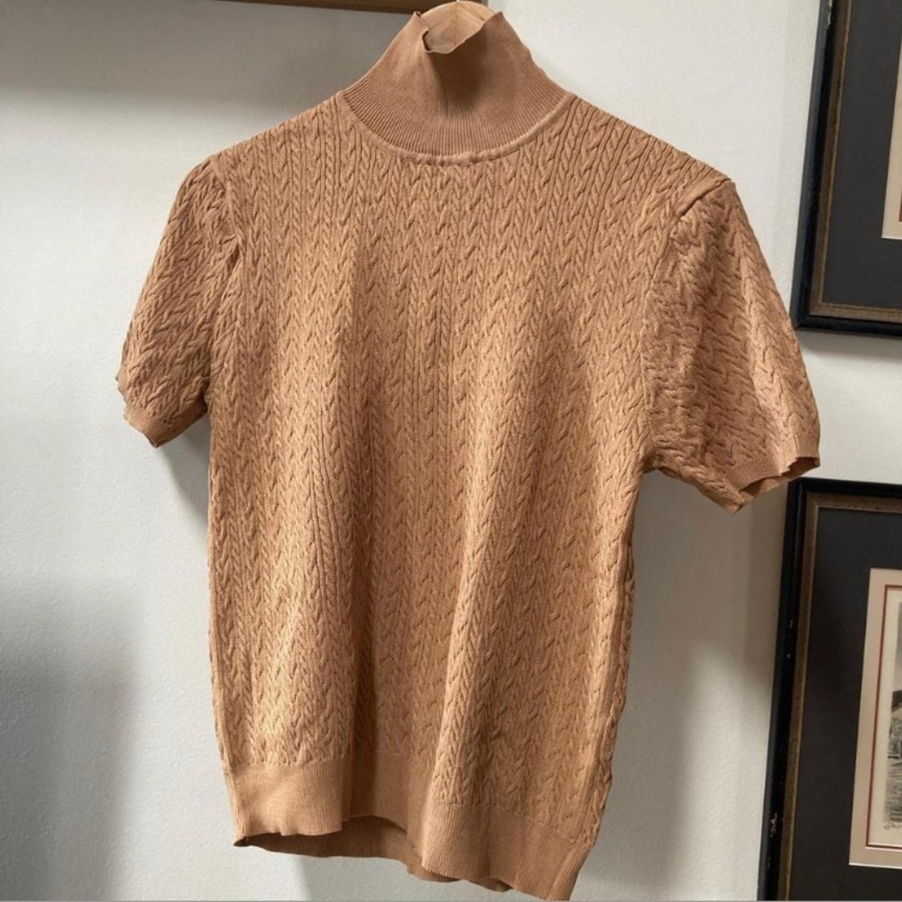 Zara short-sleeved tan / beige turtleneck top